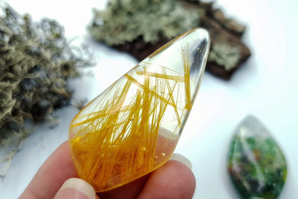 UV Resin Faux Moss Agate & Rutilated Quartz Stones Cabochons SweetyBijou Cabochons