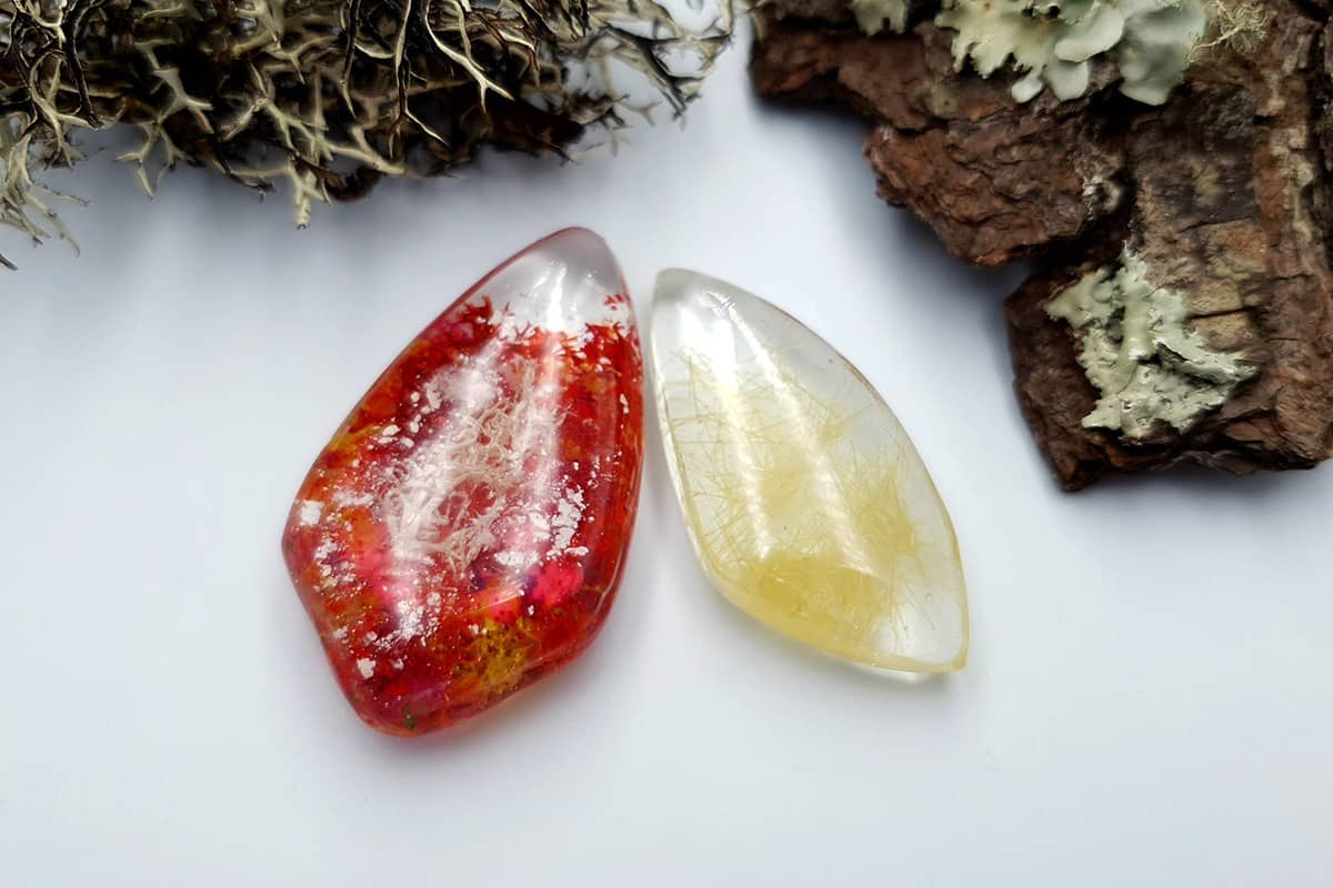 Faux Moss Agate + Faux Rutilated Quartz Stones Cabochons SweetyBijou Cabochons