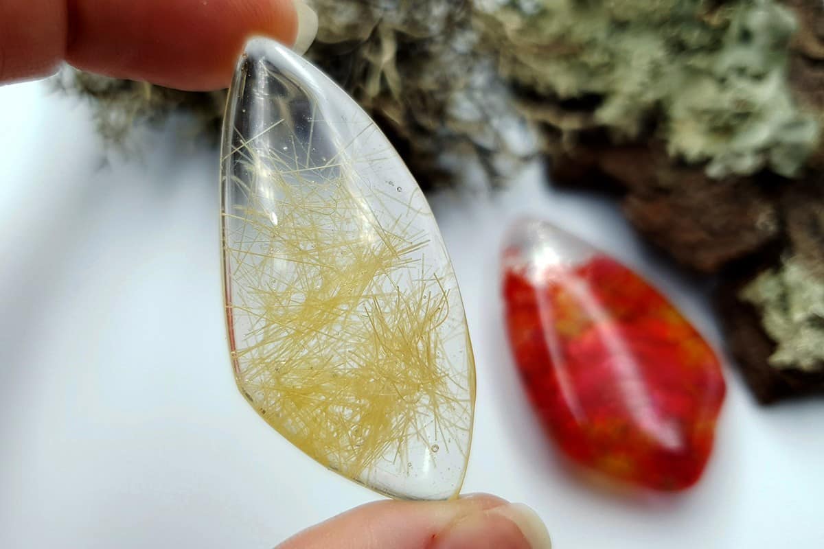 Faux Moss Agate + Faux Rutilated Quartz Stones Cabochons SweetyBijou Cabochons