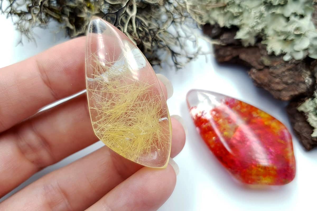 Faux Moss Agate + Faux Rutilated Quartz Stones Cabochons SweetyBijou Cabochons