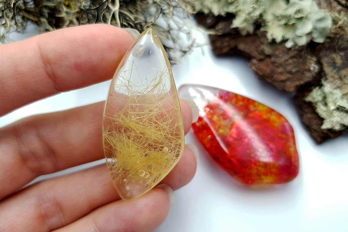 Faux Moss Agate + Faux Rutilated Quartz Stones Cabochons SweetyBijou Cabochons