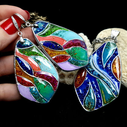 Silicone Texture - Large Cloisonne Enamel Pendants #1