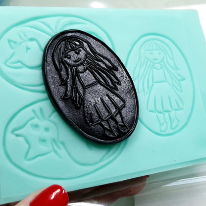 Cats and a Girl - Cloisonné Enamel