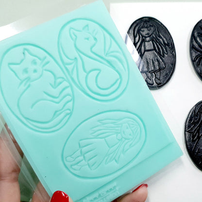 Cats and a Girl - Cloisonné Enamel