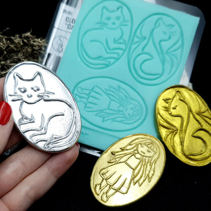 Cats and a Girl - Cloisonné Enamel