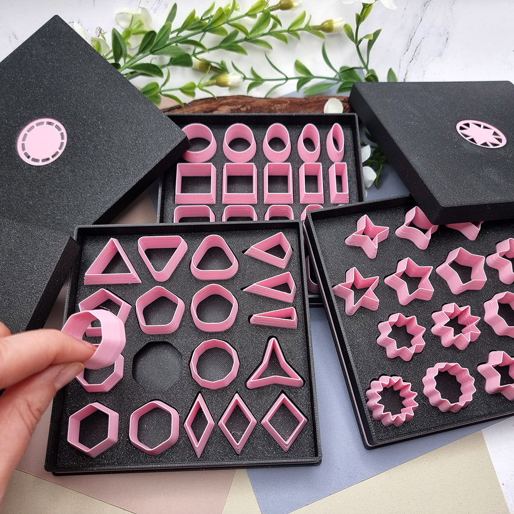 52pcs Mini Geometric Polymer Clay Cutters in 3 Luxury Boxes