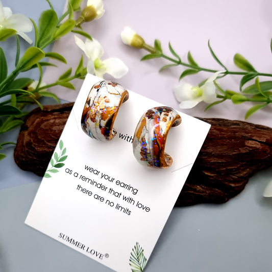 Huggie Earrings - Marble, Opal and Gold