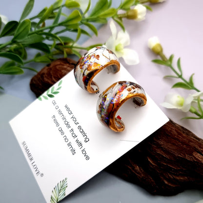 Huggie Earrings - Marble, Opal and Gold