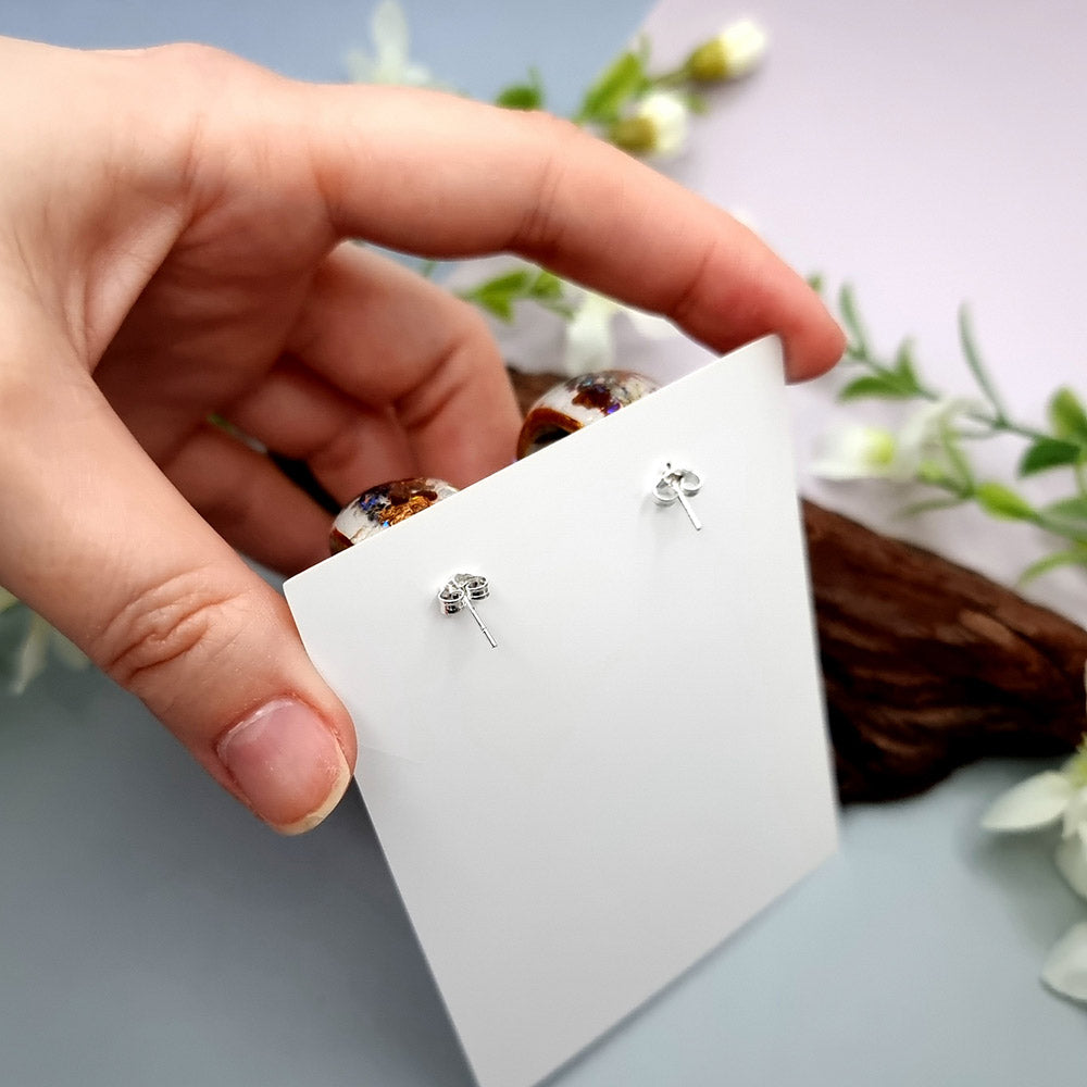 Huggie Earrings - Marble, Opal and Gold