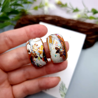 Huggie Earrings - Marble, Opal and Gold