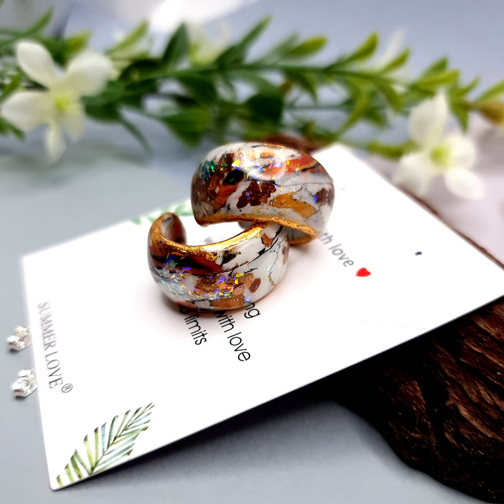 Huggie Earrings - Marble, Opal and Gold