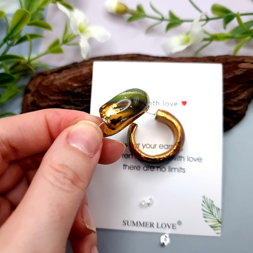 Huggie Earrings - Rainbow and Gold