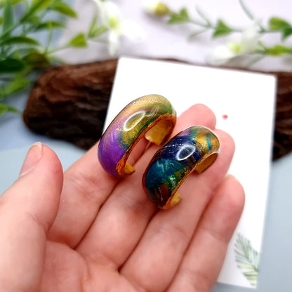 Huggie Earrings - Rainbow and Gold