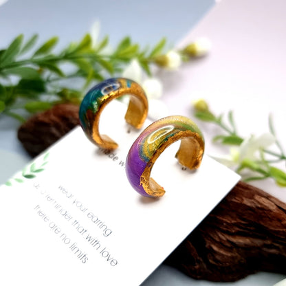 Huggie Earrings - Rainbow and Gold