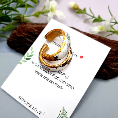 Huggie Earrings - Marble and Gold