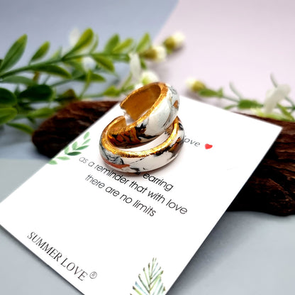 Huggie Earrings - Marble and Gold