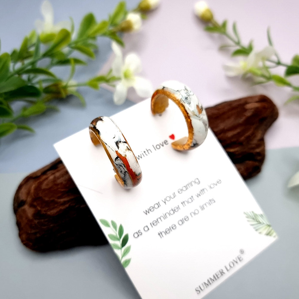 Huggie Earrings - Marble and Gold