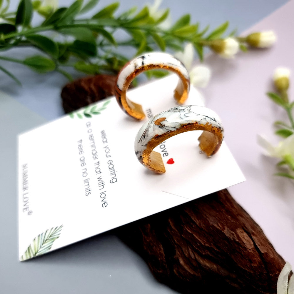 Huggie Earrings - Marble and Gold