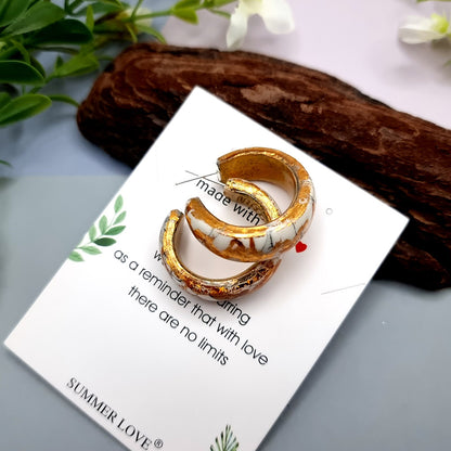 Huggie Earrings - Marble and Gold - Large