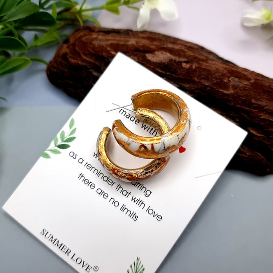 Huggie Earrings - Marble and Gold - Large