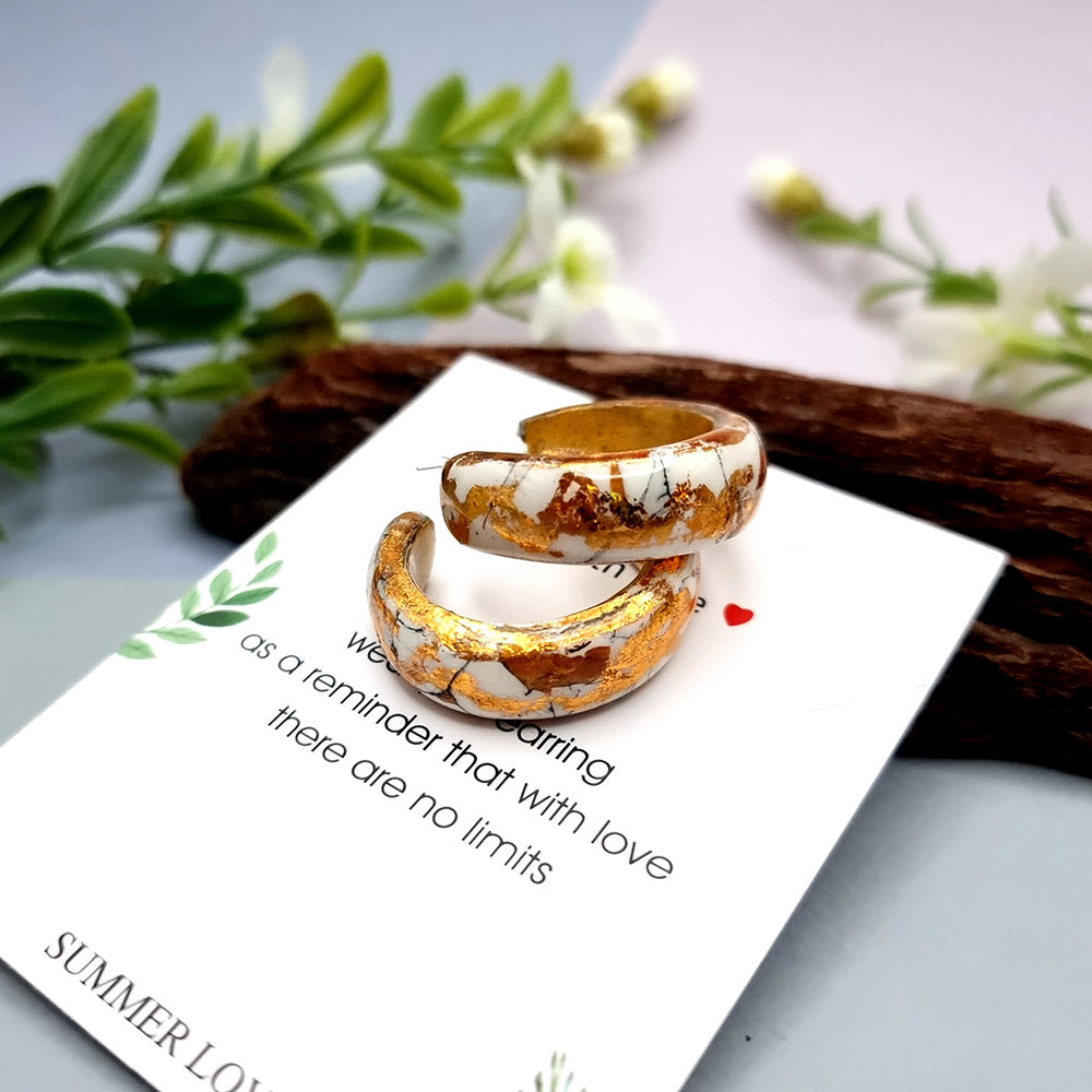 Huggie Earrings - Marble and Gold - Large