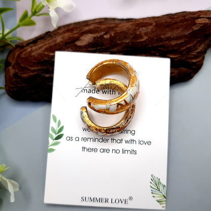 Huggie Earrings - Marble and Gold - Large