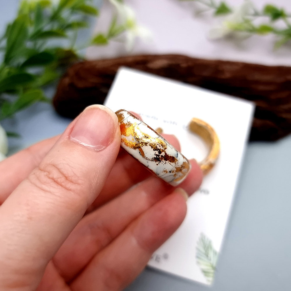 Huggie Earrings - Marble and Gold - Large