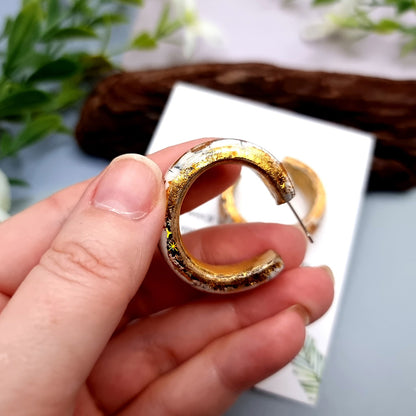 Huggie Earrings - Marble and Gold - Large