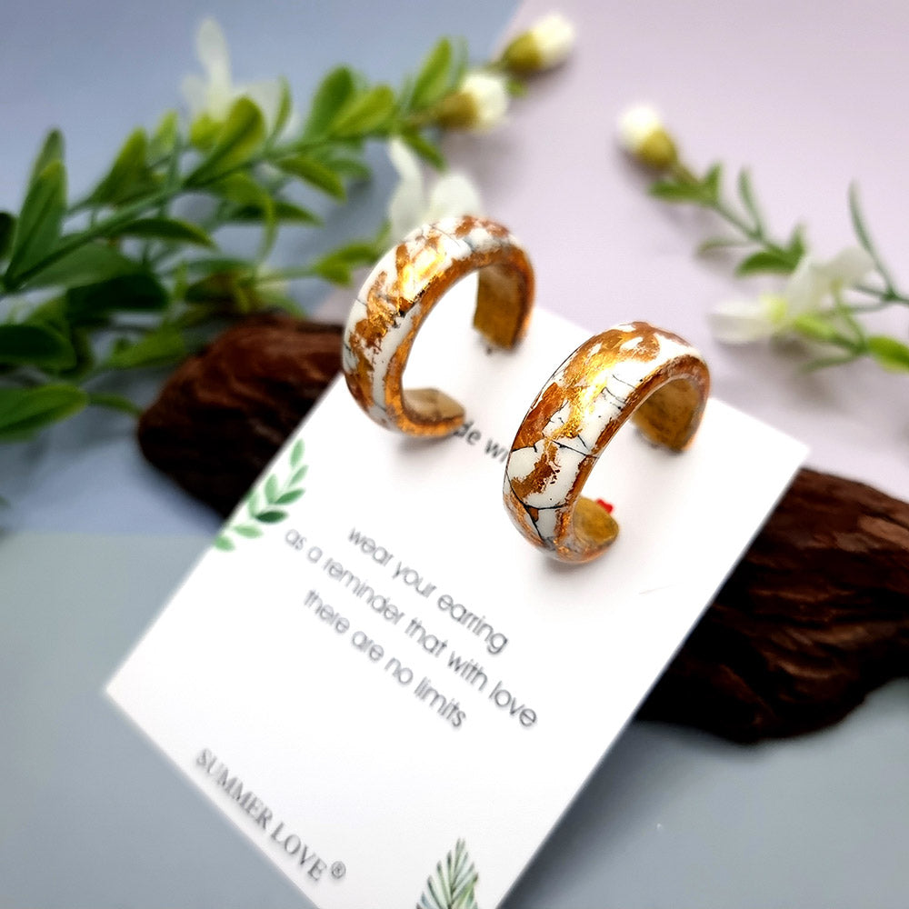 Huggie Earrings - Marble and Gold - Large