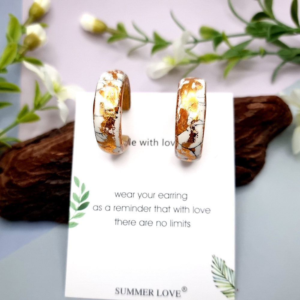 Huggie Earrings - Marble and Gold - Large