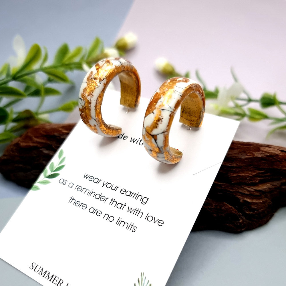 Huggie Earrings - Marble and Gold - Large