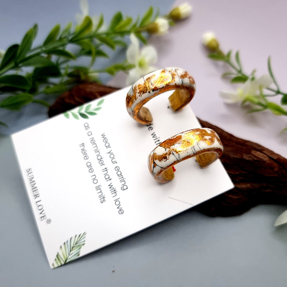 Huggie Earrings - Marble and Gold - Large