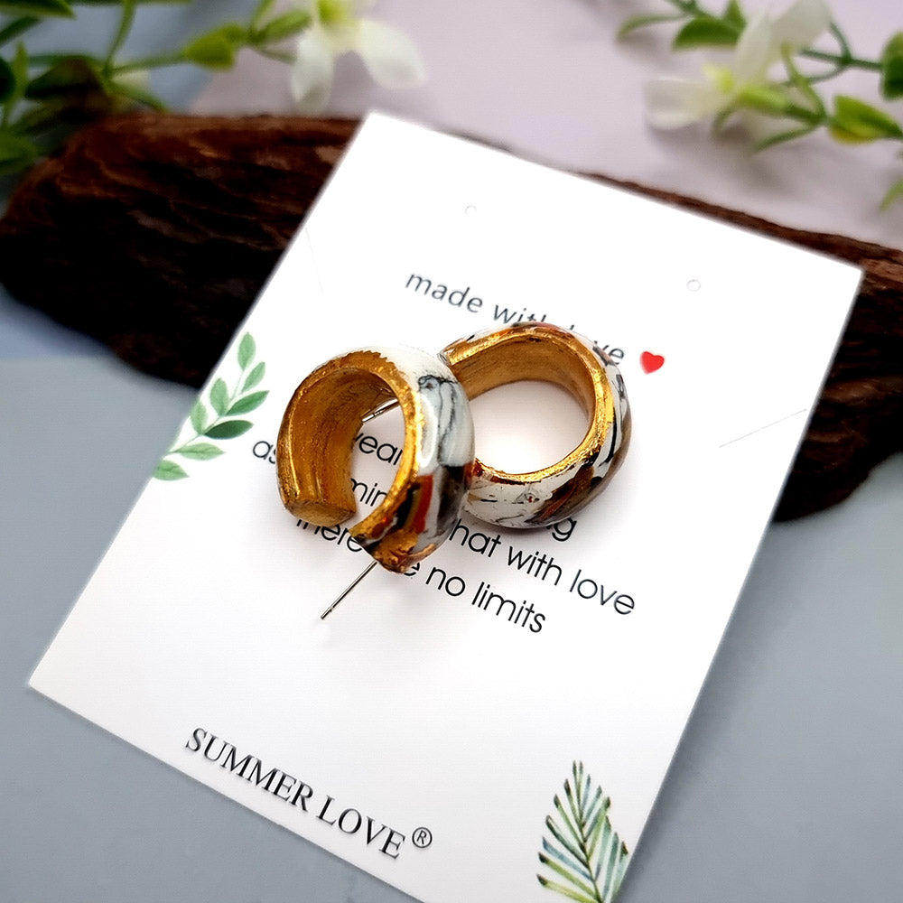 Huggie Earrings - Marble and Gold - Small