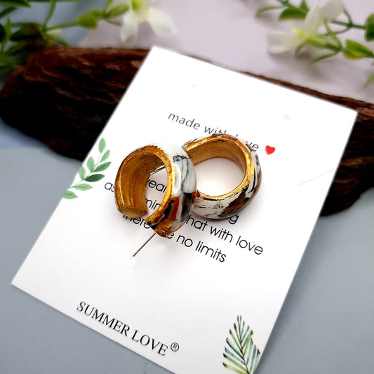 Huggie Earrings - Marble and Gold - Small