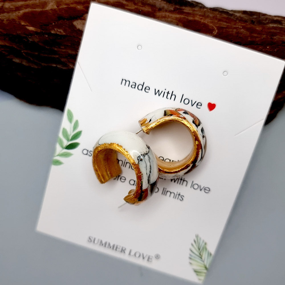 Huggie Earrings - Marble and Gold - Small