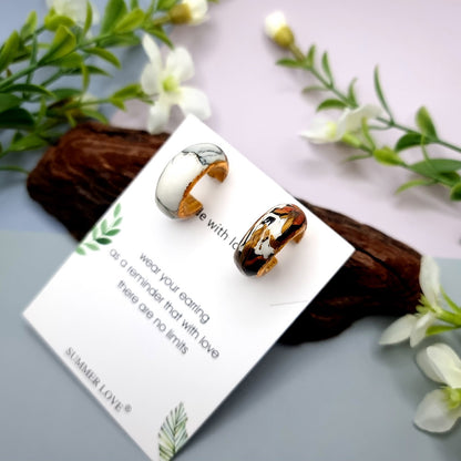 Huggie Earrings - Marble and Gold - Small
