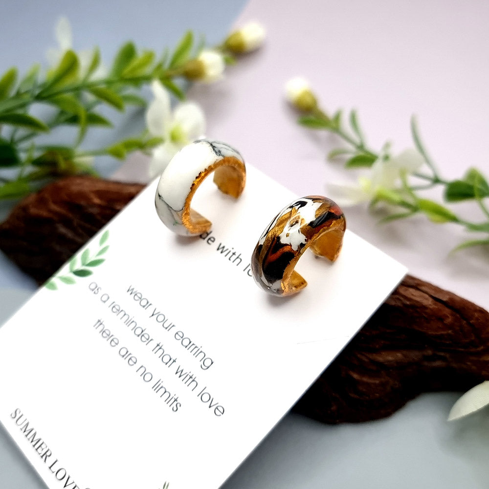 Huggie Earrings - Marble and Gold - Small
