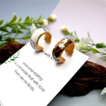 Huggie Earrings - Marble and Gold - Small