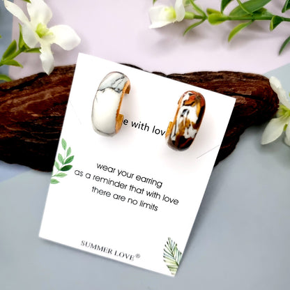 Huggie Earrings - Marble and Gold - Small