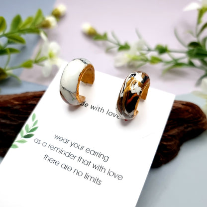 Huggie Earrings - Marble and Gold - Small