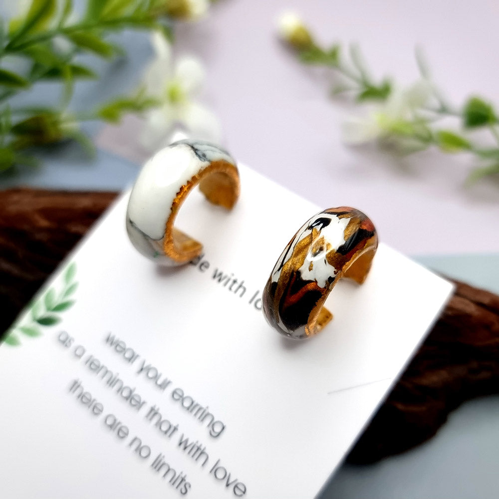 Huggie Earrings - Marble and Gold - Small