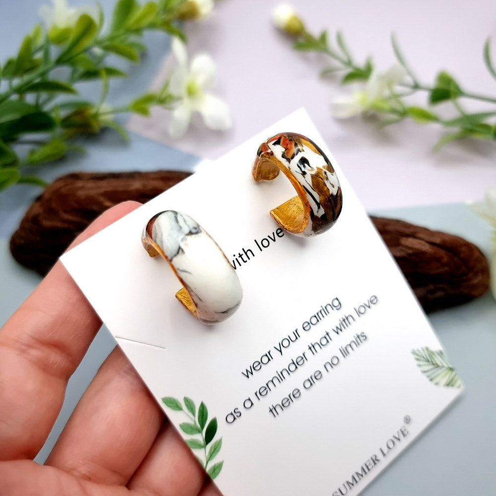 Huggie Earrings - Marble and Gold - Small