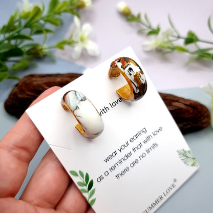 Huggie Earrings - Marble and Gold - Small