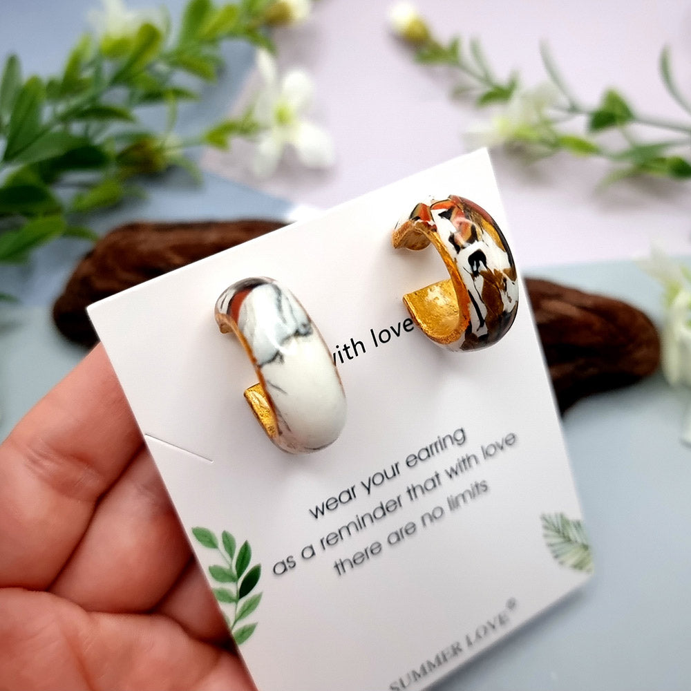 Huggie Earrings - Marble and Gold - Small