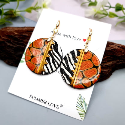 Round Zebra Earrings with Red Pattern