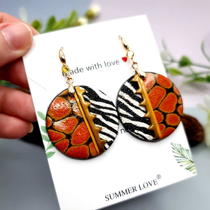 Round Zebra Earrings with Red Pattern