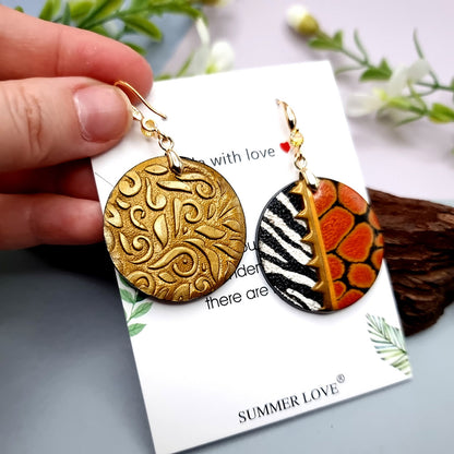 Round Zebra Earrings with Red Pattern