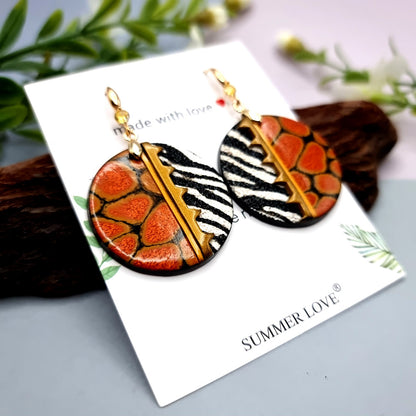 Round Zebra Earrings with Red Pattern
