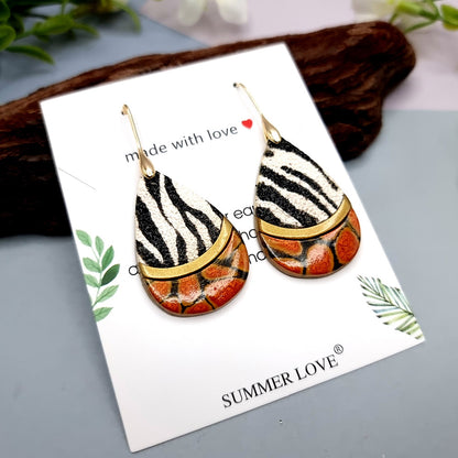 Drops Earrings with Zebra Print with Red Accent