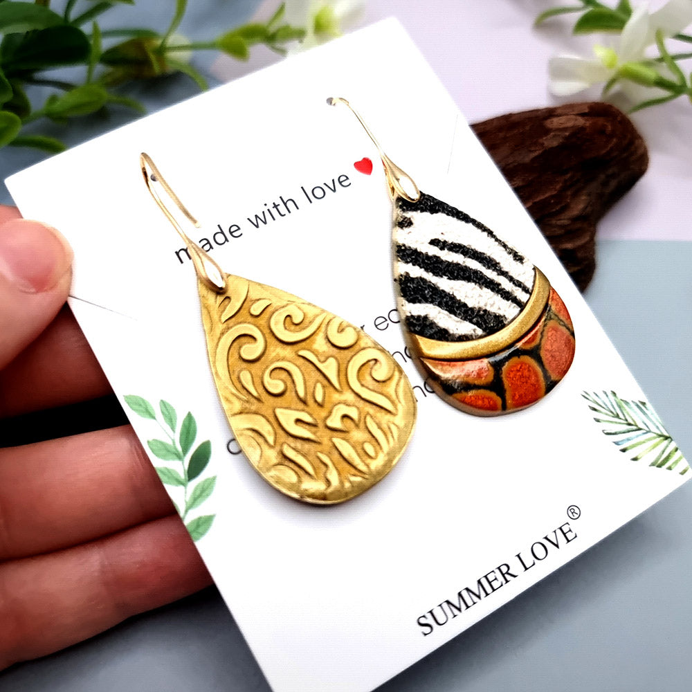 Drops Earrings with Zebra Print with Red Accent